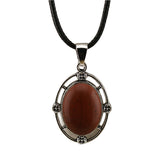 Silver Oval Gemstone Necklace 45CM Black Cord #SN1502S Crystal Pendant 13X18mm Cabs