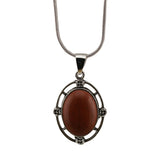 Silver Oval Gemstone Pendant Neckklace with Snake Chain #SN1502S