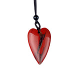 Long Heart Gemstone Pendant Necklace for Women Men Adjustable Black Rope