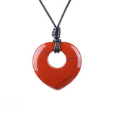40mm Natural Gemstone Heart Pendant Necklace - Adjustable Black Rope, Healing Crystal Jewelry for Women & Men