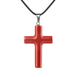 Natural Gemstone Cross Pendant Necklace for Women Men 45CM Black Rope Chain 27x40mm Stone Charms