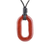Hand-Polished Hollow O-Shape Gemstone Pendant, 25×40mm Adjustable Rope Necklace, Unique Natural Crystal Daily Wear Jewelry