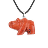 Gemstone Bear Pendant Necklace 45cm Black Cord 1.0 Hand Carved 25MM Animal  #SN2324S-45F01