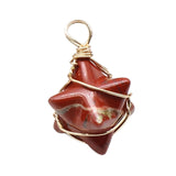 20mm Natural Gemstone Merkaba Star Pendant, Gold Wire Wrapped Crystal Charm for Jewelry Making