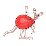 Silver Kangaroo Gemstone Pendant Keychain #KC1765 Animal Crsytal Key Chain