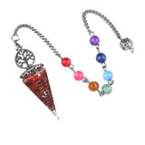 Chips Gemstone Tree of Life Resin Pendulum Wtih 7 Chakra Stone Chain hexagonal pyramid Pendant