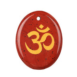 35x45mm Oval Natural Gemstone Pendant, 3D OM Symbol Engraved, Polished Crystal Disc Charm for DIY Spiritual Jewelry, Necklace Making
