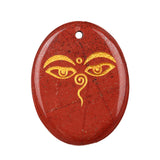 35x45mm Oval Natural Gemstone Pendant, Engraved Buddha's Contemplative Eye, Polished Crystal Disc Charm for Spiritual Jewelry, Necklace Making