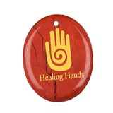 35x45mm Oval Natural Gemstone Pendant, Engraved " Hand", Polished Crystal Disc Charm for Spiritual Jewelry, Necklace Making