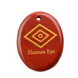 35x45mm Oval Natural Gemstone Pendant, Engraved "The Shaman's Eye", Polished Crystal Disc Charm for Spiritual Jewelry, Necklace Making