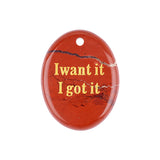 Oval Gemstone Pendants, Engraved "I Want It I Got It" Inspirational Quote, Natural Stone Charm Pendants for DIY Jewelry Making, Necklace Bracelet Crafts, 35x45mm