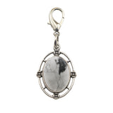 Silver Oval Gemstone Pendant Charms Tag #SP1502S-BT Stone Keychain for Bag