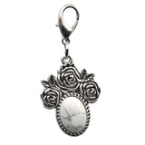 Silver Rose Flower Oval Gemstone Pendant Charms Tag #SP1503S-10X14mm Stone Cab