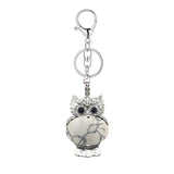 Silver Owl Gemstone Pendant Charms Keychain #KC1760 Bird Animal Key Chain
