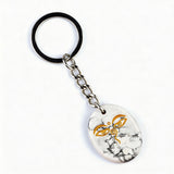 Oval Gemstone Disc Keychain– Carved with Custom Words & Symbol -"The Buddha's Contemplative Eye"