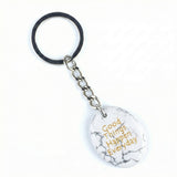 Oval Gemstone Disc Keychain– Carved with Custom Words & Symbol -Good Things Happen Everyday
