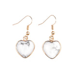 Natural Heart Gemstone Dangle Earrings - 15mm Polished Crystal Healing Pendant Charms, Dainty Gold Drop Earrings for Women & Girls