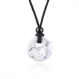 20MM Natural Gemstone Coin Pendant Necklace with Adjustable Rope Chain
