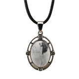 Silver Oval Gemstone Necklace 45CM Black Cord #SN1502S Crystal Pendant 13X18mm Cabs