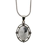 Silver Oval Gemstone Pendant Neckklace with Snake Chain #SN1502S