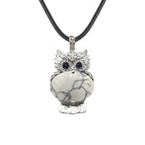 Vintage Silver Owl Gemstone Pendant Necklace #SN1760