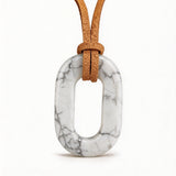 Hand-Polished Hollow O-Shape Gemstone Pendant, 25×40mm Adjustable Rope Necklace, Unique Natural Crystal Daily Wear Jewelry