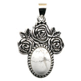 Silver Rose Flower Oval Gemstone Pendant for Making Jewelry#SP1503S-10X14mm Stone Cab Pendant Jewelry
