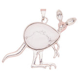 Silver Kangaroo Gemstone Pendant Keychain #KC1765 Animal Crsytal Key Chain