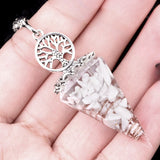 Chips Gemstone Tree of Life Resin Pendulum Wtih 7 Chakra Stone Chain hexagonal pyramid Pendant