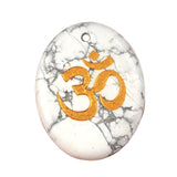 35x45mm Oval Natural Gemstone Pendant, 3D OM Symbol Engraved, Polished Crystal Disc Charm for DIY Spiritual Jewelry, Necklace Making