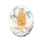 35x45mm Oval Natural Gemstone Pendant, Engraved " Hand", Polished Crystal Disc Charm for Spiritual Jewelry, Necklace Making