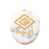 35x45mm Oval Natural Gemstone Pendant, Engraved "The Shaman's Eye", Polished Crystal Disc Charm for Spiritual Jewelry, Necklace Making