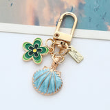 Cute Shell & Flower Enamel Keychain, Dainty Rhinestone Bag Charm, Small Fresh Pendant for Airpod Case, Best Friend Gift