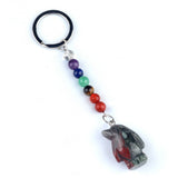 1 Inch Hand-Carved Penguin Gemstone Pendant Keychain 7 Chakra Beads Chain #KC2313S-A4
