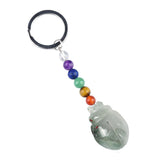 1.0 Inch Hand Carved Beetle Gemstone Pendant Keychain 7 Chakra Beads Chain  #KC2315S-A4