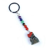1.0 Inch Hand Carved Dog Gemstone Pendant Keychain 7 Chakra Beads Chain #KC2316S-A4