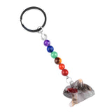 1.0Inch Handmade Craved Rabbit Animal Gemstone Pendant Keychain 7 Chakra Beads Chain #KC2320S-A4
