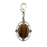 Silver Oval Gemstone Pendant Charms Tag #SP1502S-BT Stone Keychain for Bag