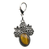 Silver Rose Flower Oval Gemstone Pendant Charms Tag #SP1503S-10X14mm Stone Cab