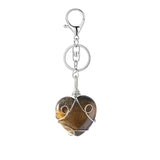Handmade Wire Wrapped 30mm Heart Gemstone Pendant Charms Keychain #KC1751S