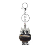 Silver Owl Gemstone Pendant Charms Keychain #KC1760 Bird Animal Key Chain