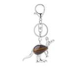 Silver Kangaroo Gemstone Pendant Keychain #KC1765 Animal Crsytal Key Chain