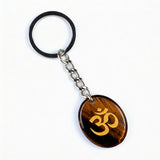 Oval Gemstone Disc Keychain– Carved with Custom Words & Symbol -"3D & OM"