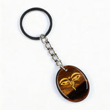 Oval Gemstone Disc Keychain– Carved with Custom Words & Symbol -"The Buddha's Contemplative Eye"