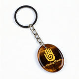 Oval Gemstone Disc Keychain– Carved with Custom Words & Symbol -"Hand"