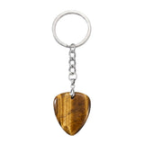 Natural Gemstone Guitar Pick Keychain with Simple Key Chain 27x32MM Crystal Pendant KC2030