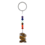 Gemstone Snal Pendant Keychain Hand Carved 25MM Animal Keyring 7 Chakra Beads Chain Accessories for Bag #KC2302S-A4