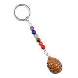 1Inch Gemstone Hedgehog Pendant Keychain 7 Chakra Beads Chain #KC2308S-A4