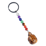 1 Inch Handmade Carved Tortoise Gemstone Pendant Keychain 7 Chakra Beads Chain #KC2312S-A4