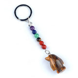 1 Inch Hand-Carved Penguin Gemstone Pendant Keychain 7 Chakra Beads Chain #KC2313S-A4